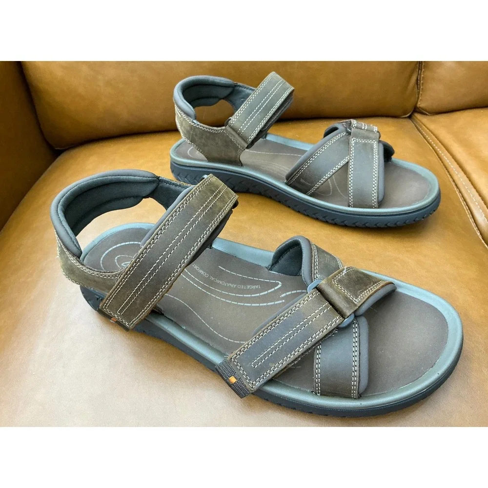Clarks Wesley Shore Sandal Mens 11 Brown New Leather Adjustable Straps